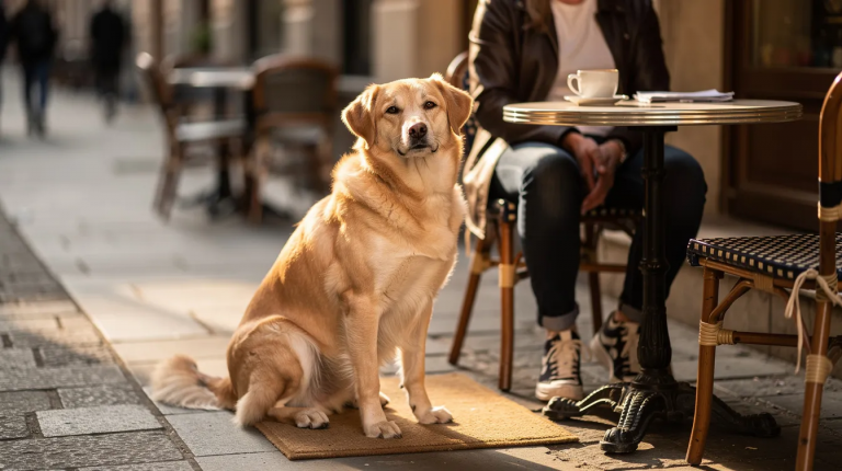 Dog dining at a dog-friendly restaurant in Blacksburg, VA