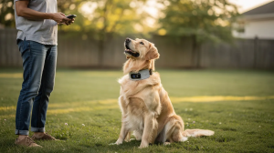 Dog practicing recall during beginner e-collar training