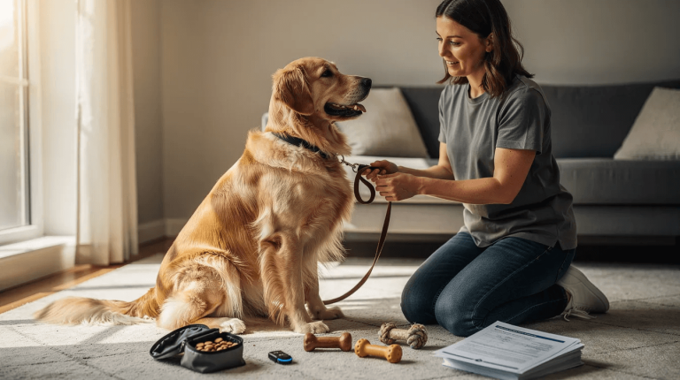 Dog owner discussing dog training costs with a trainer